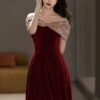 Maroon Gowns for Party wear (Off Shoulder)